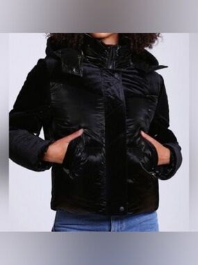 7 For All Mankind Black Quilted Puffer Jacket with Hood